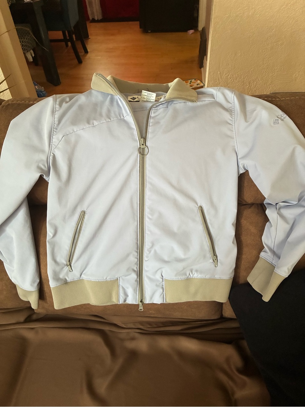 Columbia Light Blue Varsity Jacket with Cream Trim